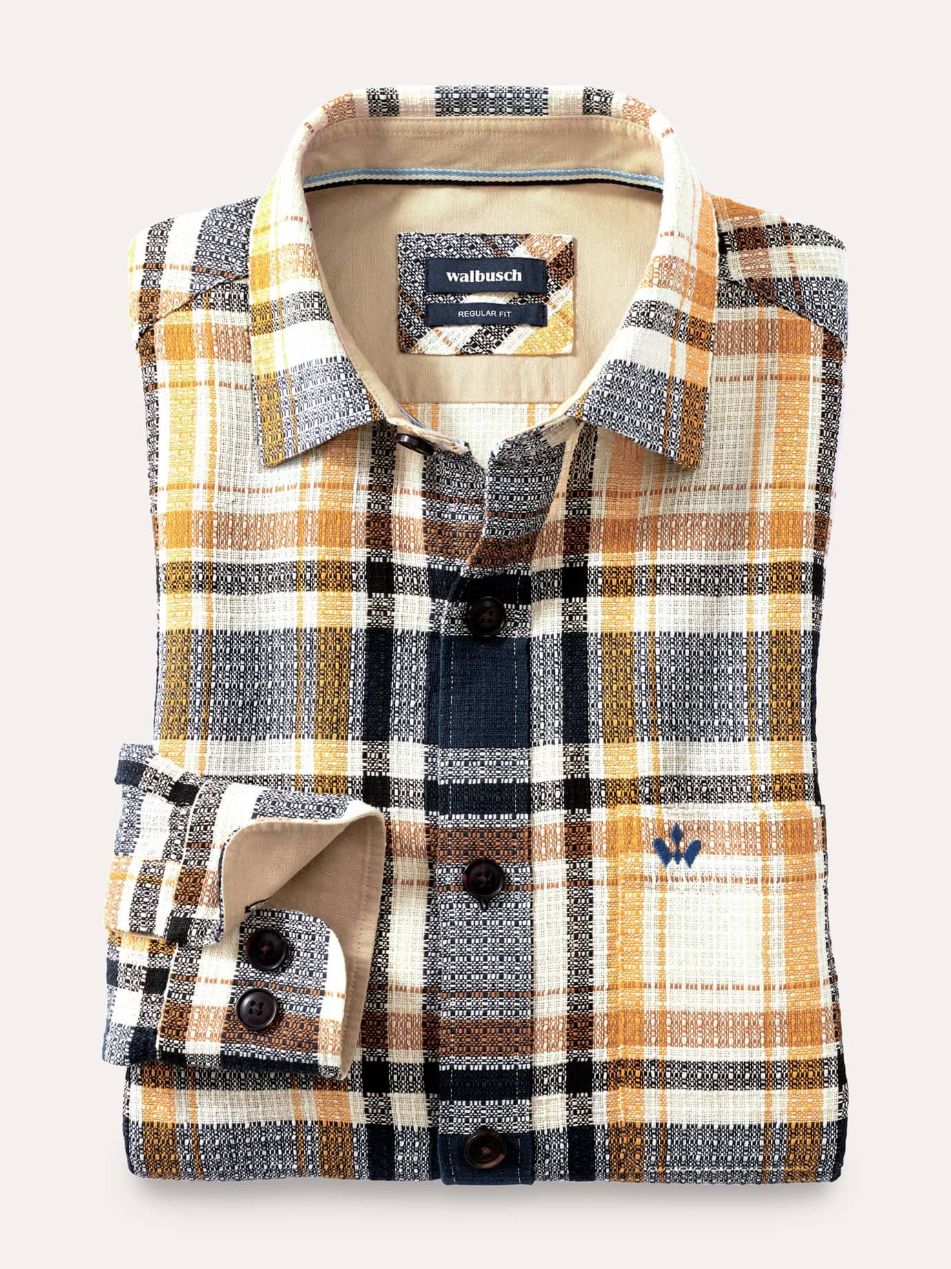 Walbusch Hemdjacke Herren Overshirt Karo Baumwolle Regular Fit Langarm pflegeleicht, Kentkragen