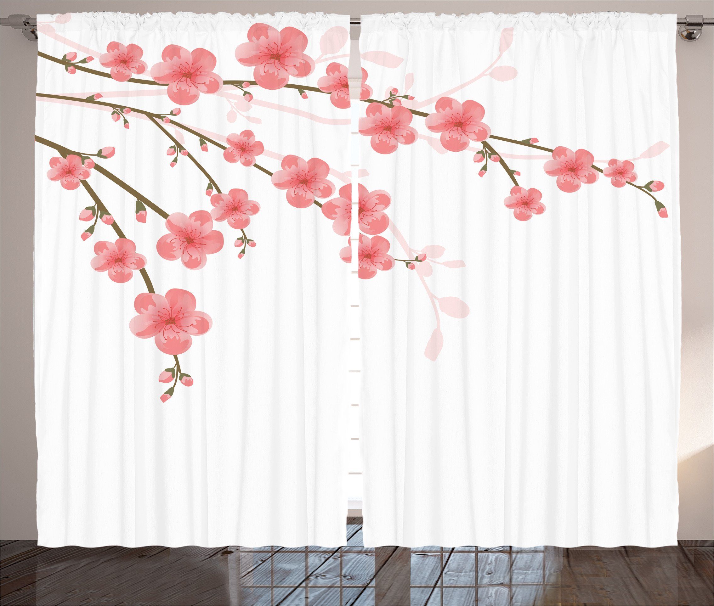 und Abakuhaus, Blossom Schlaufen Haken, mit Kunstwerk Kräuselband Vorhang Blume Gardine Schlafzimmer Cherry