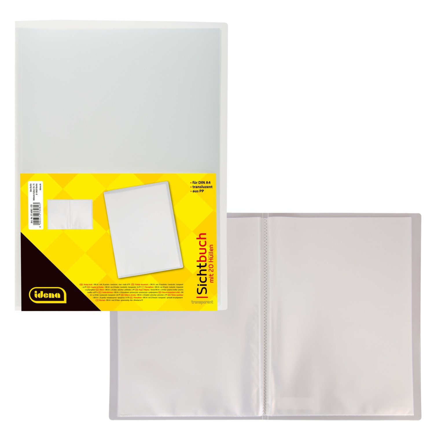 Idena Organisationsmappe Idena 376082 - Sichtbuch für DIN A4, 20 Hüllen, transparent