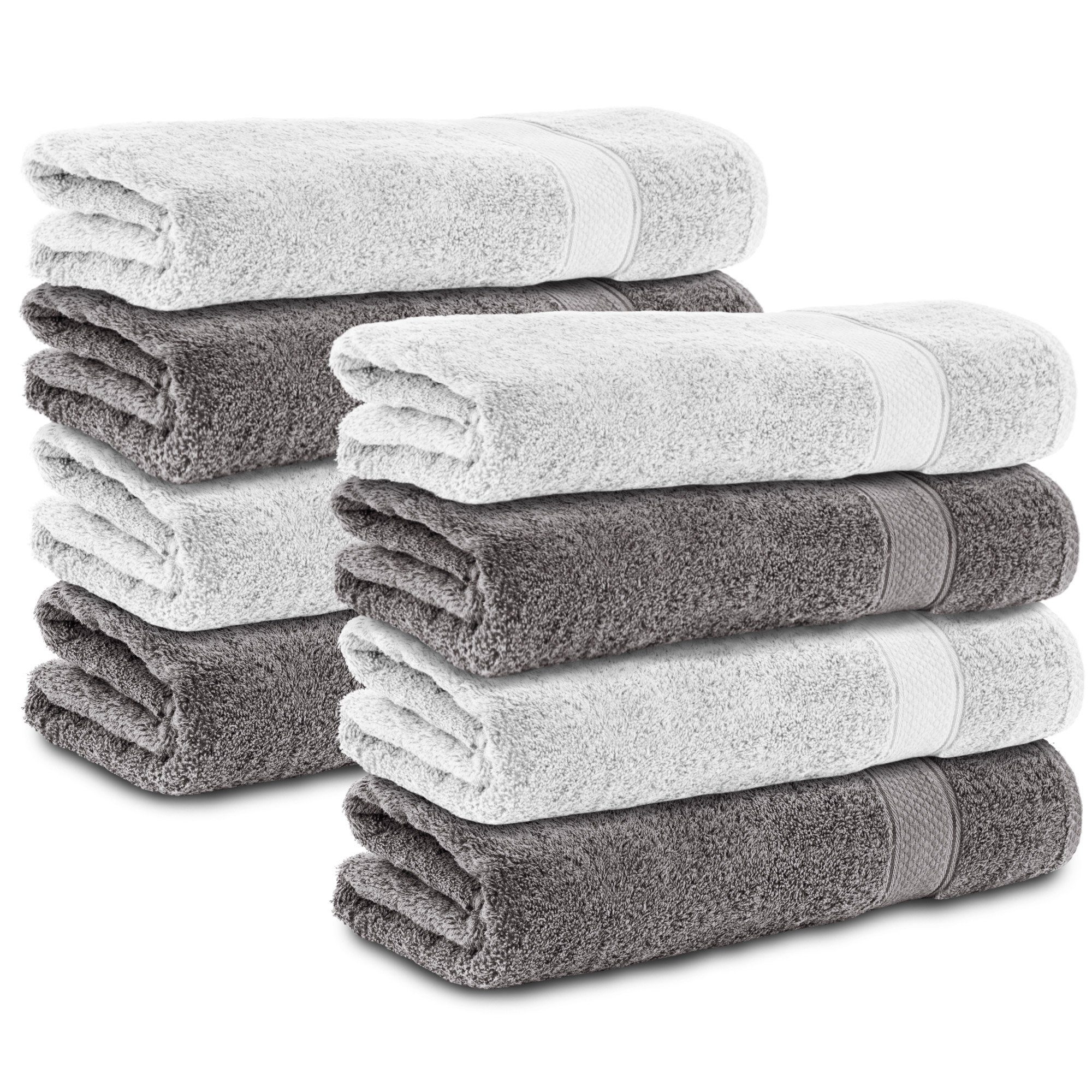 Komfortec Handtücher 100% Baumwolle, 470 g/m², Frottee (8-St), Badetücher 50x100 cm Set, Weich Anthrazit Grau&Weiß