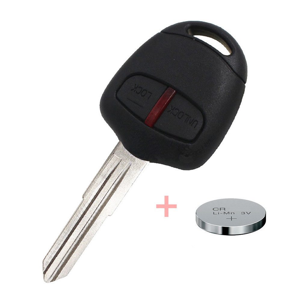 mt-key Auto Schlüssel Gehäuse 2 Tasten + 1x Rohling MIT11R + passende CR1616 Knopfzelle, CR1616 (3 V), für Mitsubishi Funk Fernbedienung