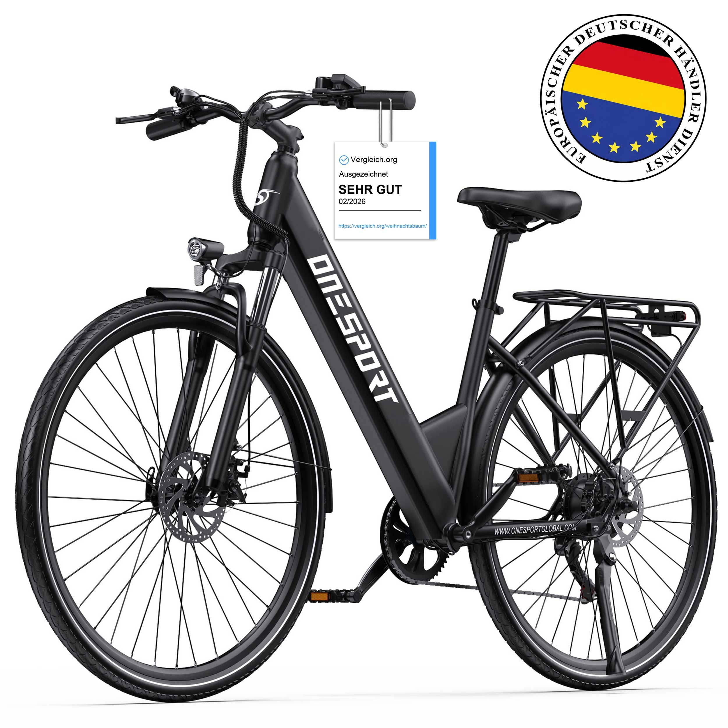 Onesport E-Bike Cityrad OT12 e bike für herren u.damen 468Wh 13AH 36V 250W 28 zoll, Kettenschaltung, Heckmotor, 468 Wh, E-Citybike mit 468Wh abnehmbarer Akku, 250W 36V