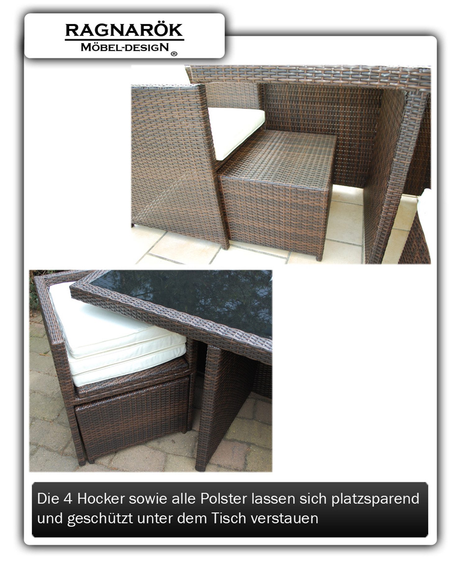 Ragnarök Möbel-Design Garten-Essgruppe Heimdall Esstisch Set 6+4, (Set, Polyrattan, Alu), Würfelsystem