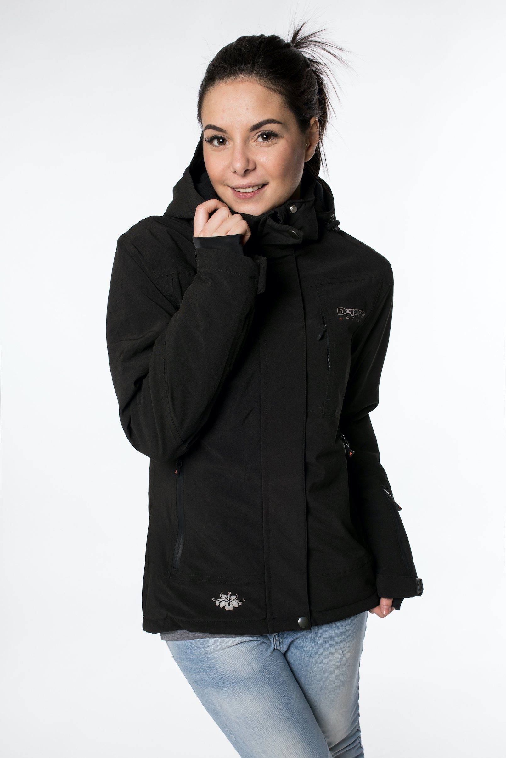 Windfang WOMEN NEW Größen Active großen DEPROC in herausnehmbarem erhältich, black Winterjacke CS mit auch MONTREAL