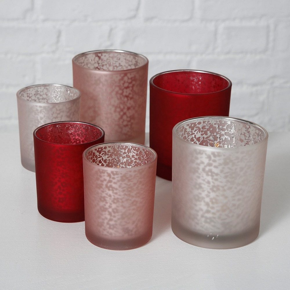 BOLTZE GRUPPE GmbH Windlicht Windlicht Fleuri Glas lackiert rot/rose/weiß H 8/10cm 2er Set