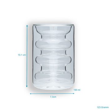 Intirilife Gläser-Set, Glas, Doppelwandiges Thermo Glas - Rillen Style - 190ml Teeglas Kaffeeglas