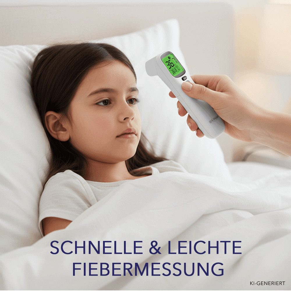 IEA Medical Infrarot-Fieberthermometer Digitales Fieberthermometer AOJ-20A, inkl. Tragebeutel, kontaktlos, für Babys, Kinder, Erwachsene, Farbwarnsystem, Stirn & Ohr