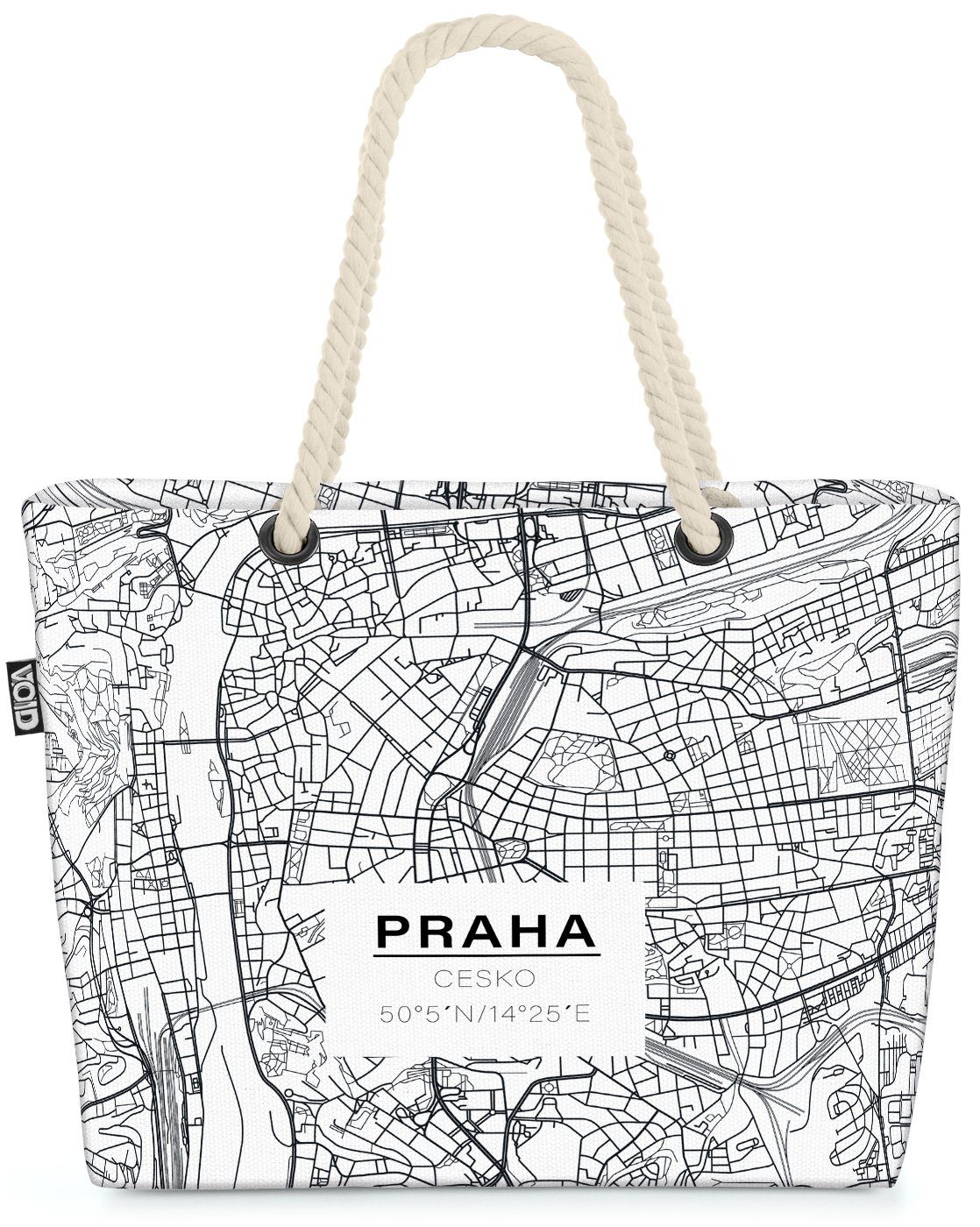 VOID Strandtasche (1-tlg), Prag Karte Beach Bag Tschechei Tschechien Stadtkarte Stadtplan Landkarte Plan