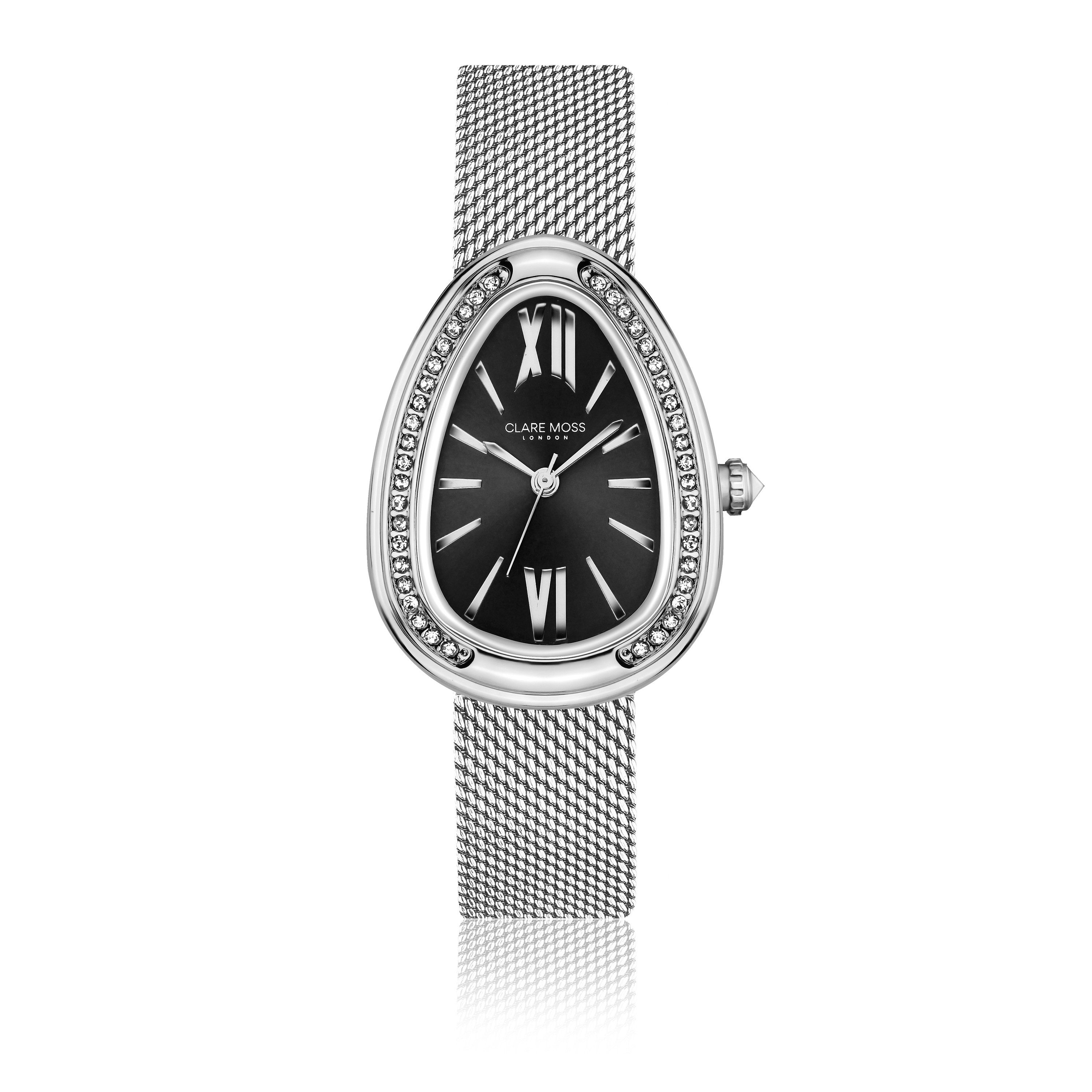 CLARE MOSS Quarzuhr CMA8-B014S Gala Silbernes Netzgewebe