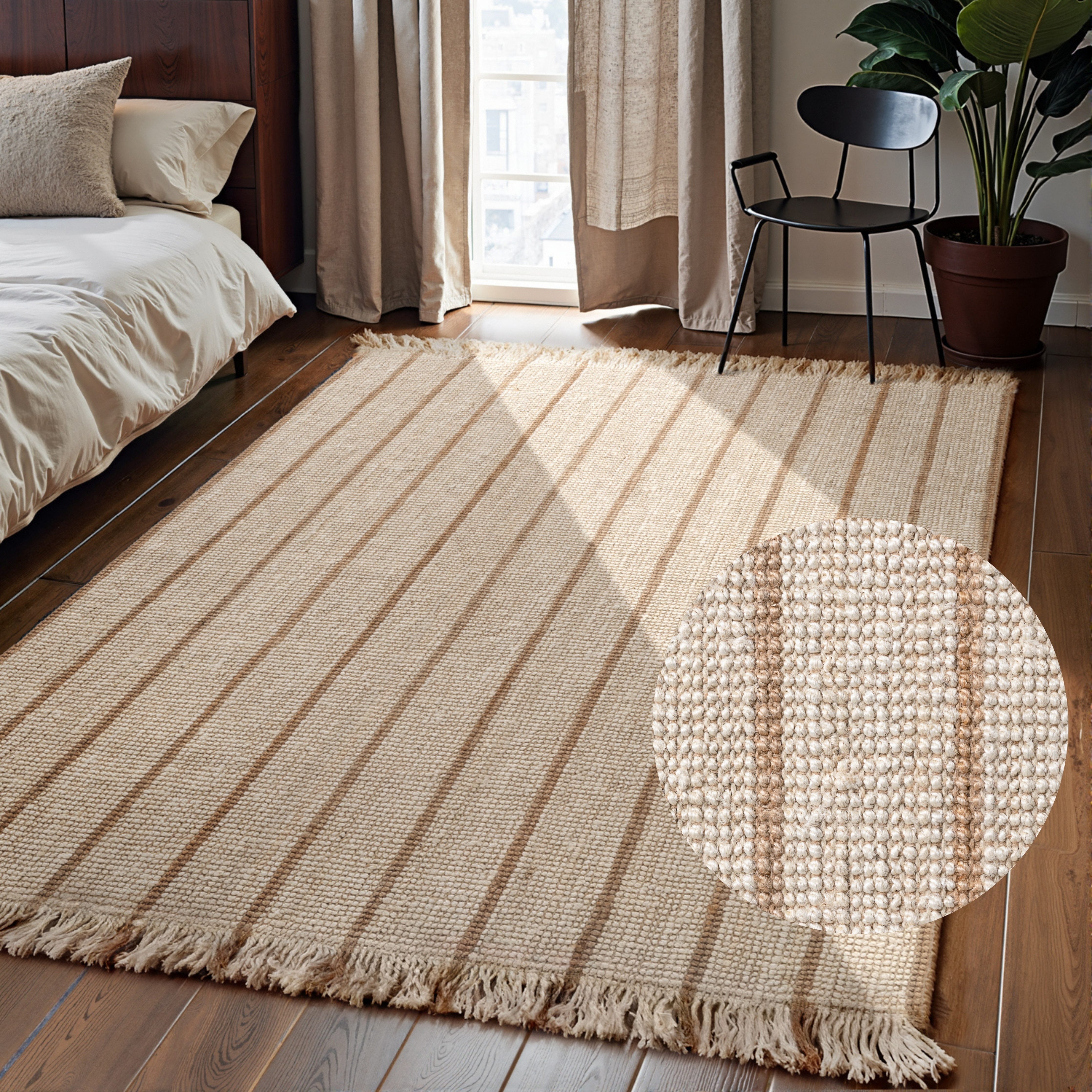 ELLE DECORATION Teppich Juteteppich Sierra, rechteckig, Höhe: 10 mm, Jute, Natur, Wohnzimmer, Esszimmer, Schlafzimmer, Flur, Boho, Fransen