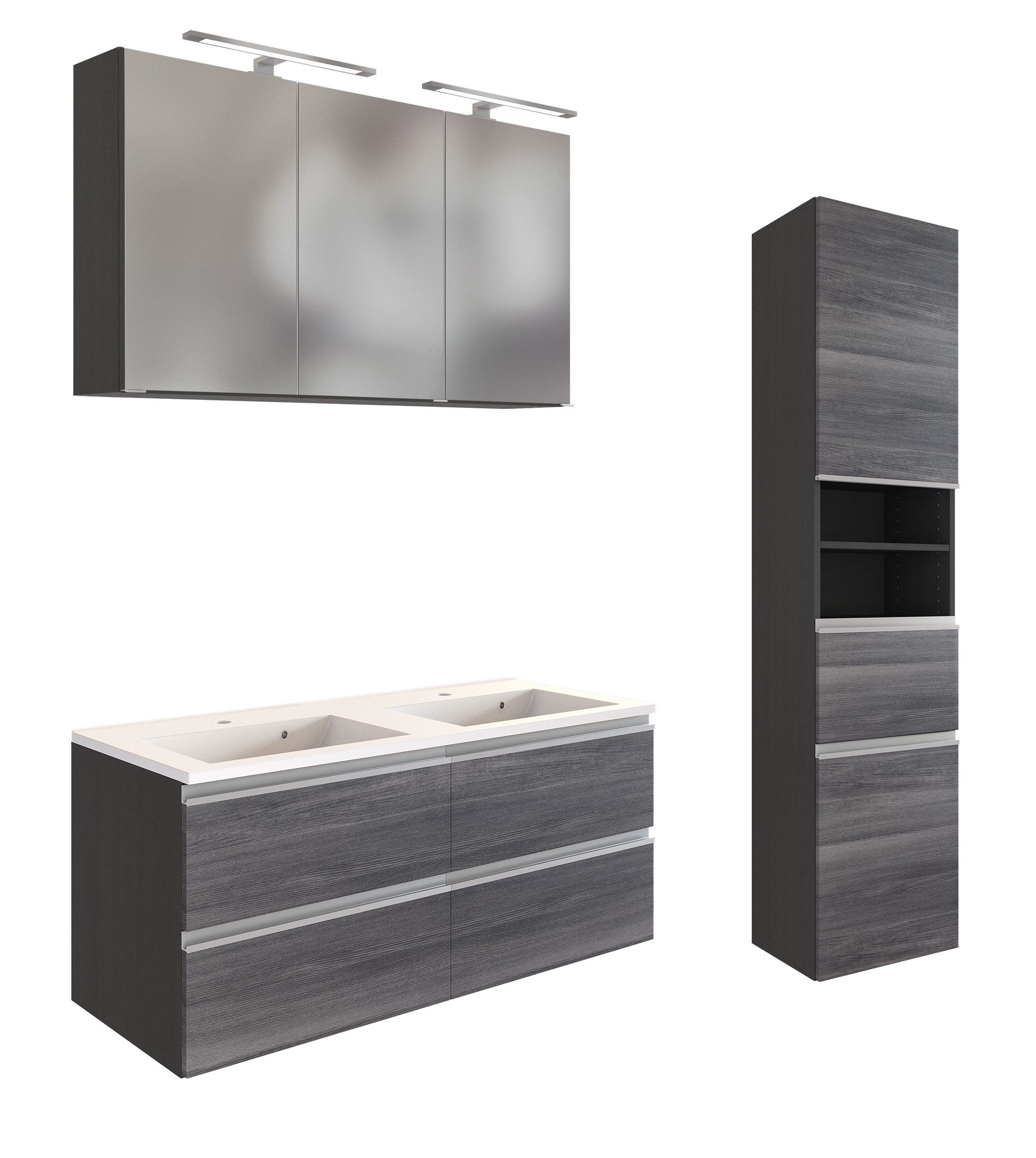 freiraum Badmöbel-Set Arezzo, (3-tlg), (3-tlg) in Rauchsilber / Graphit