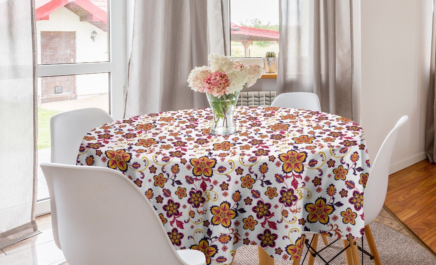 Dekoration, Blumen Abdeckung Tischdecke Blumen-Muster Blooming Tischdecke Kreis Küche für Esszimmer Abakuhaus