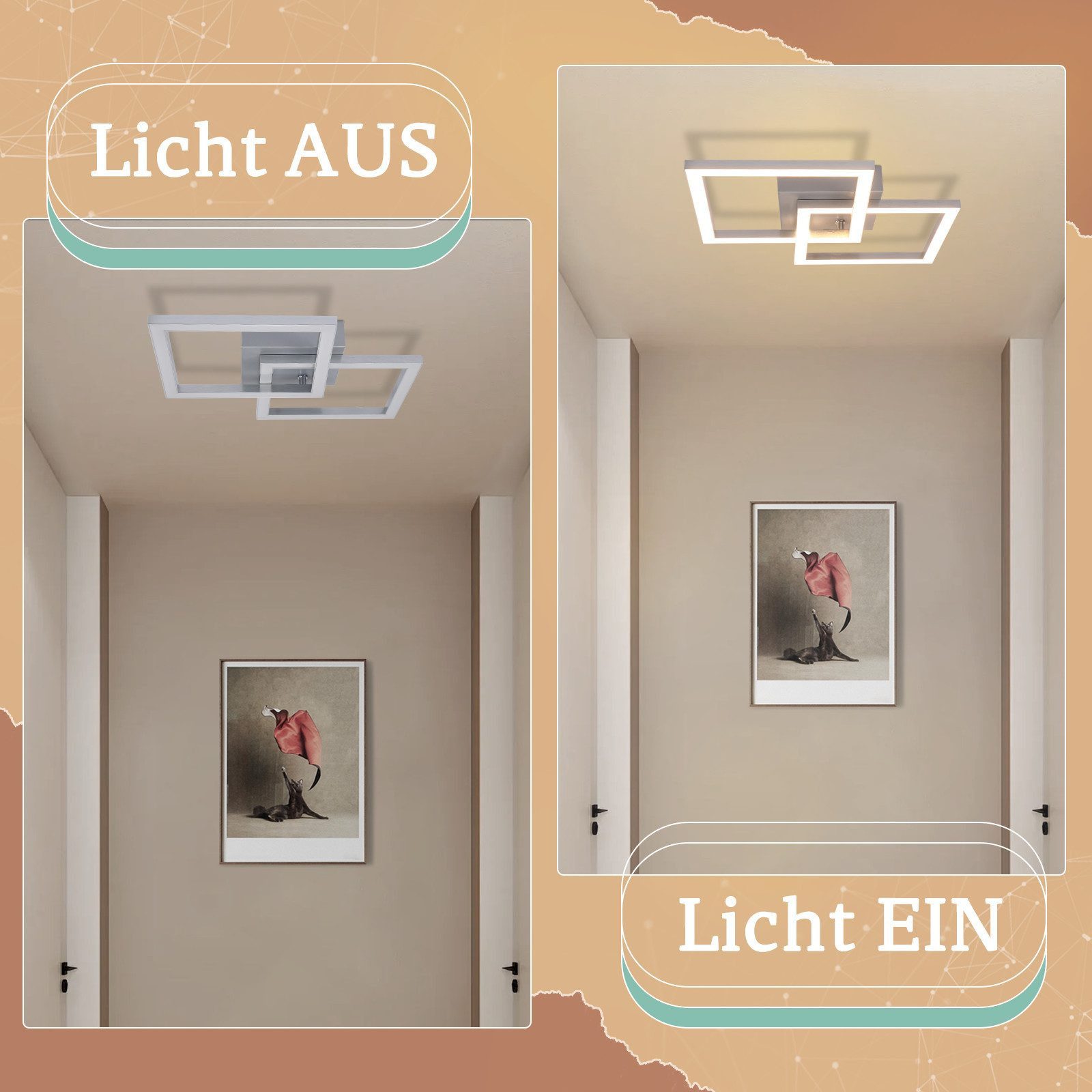Nettlife LED Deckenleuchte Modern Schwarz/Weiß Eckig Schlafzimmer 24W Metall 3000K/4000K, LED fest integriert, Neutralweiß, Deckenbeleuchtung für Wohnzimmer Flu – Bild 5 von 5