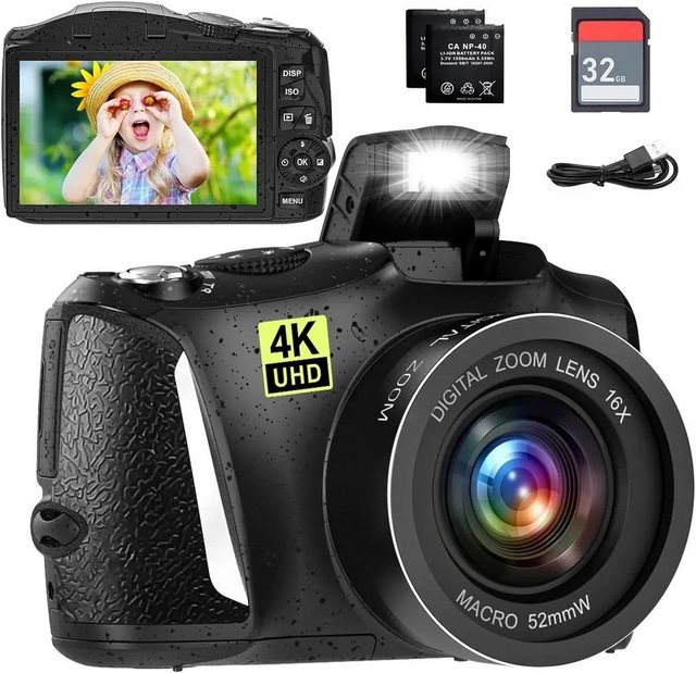 Fine Life Pro R3S Digitalkamera 4K 48MP Superzoom-Kamera (48 MP, 16x opt. Zoom, WLAN (Wi-Fi), inkl. Digitalkamera, 48 MP, 16X Digitalzoom Kompaktkamera)