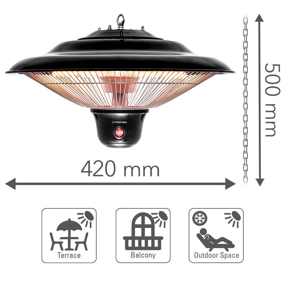 TROTEC Infrarotstrahler Design-Deckenheizstrahler IR 1500 SC, Gleichmäßige Rundumwärme für bis zu 10 m²