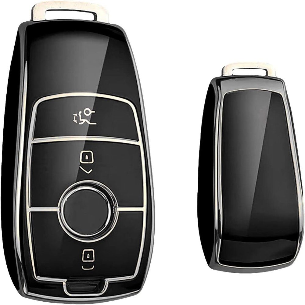Schlüsselhülle Autoschlüssel für Cover Keyscover Hülle Tasche Mercedes Schwarz/Chrom Schlüsseltasche Benz,