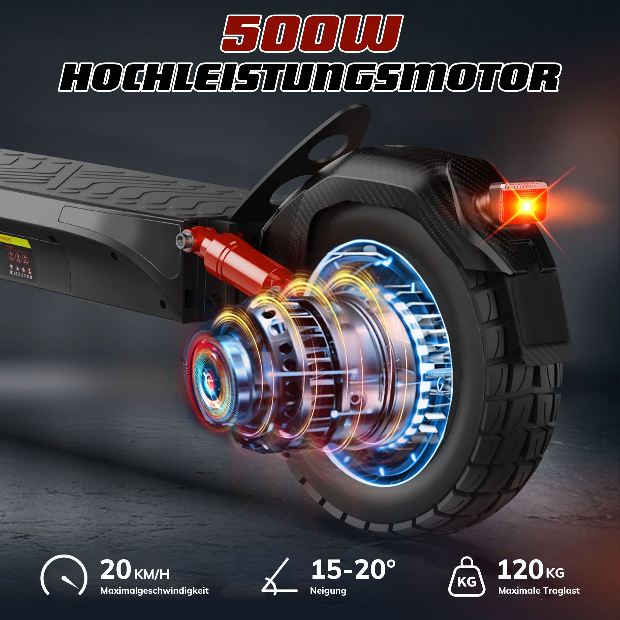 ZWHEEL E-Scooter mit Straßenzulassung 10 Zoll, 600Wh E-roller, max. 70km, klappbar, 500 W, 20 km/h, (höhenverstellbar, Doppelscheibenbremsen, bis zu 120kg), 4 Stoßdämpfer, Elektroroller mit Blinker, Offroad-Luftreifen