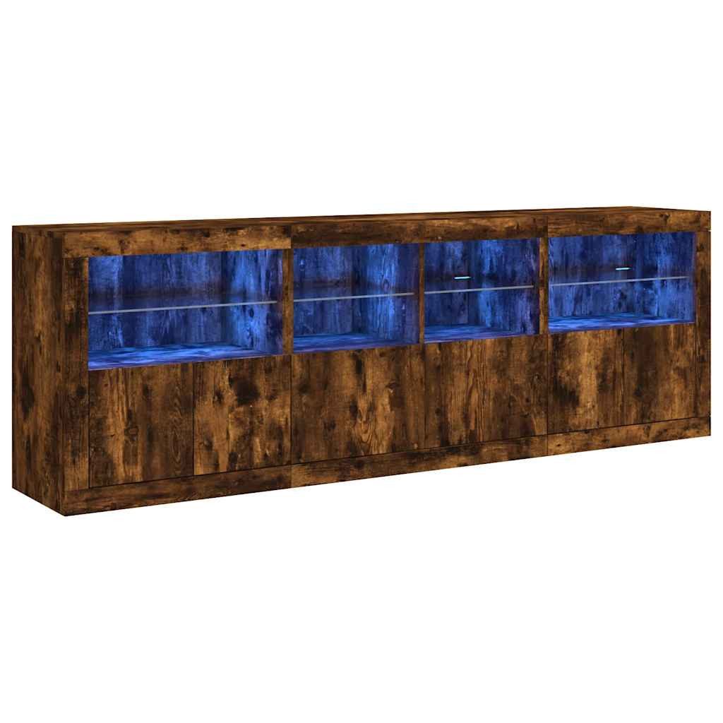 vidaXL Sideboard Sideboard mit LED-Leuchten Räuchereiche 202x37x67 cm (1 St)