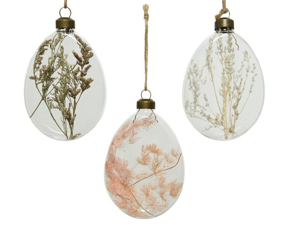 Decoris season decorations Osterei, Ostereier Glas getrocknete Blumen 10cm  klar transparent 1 Stück