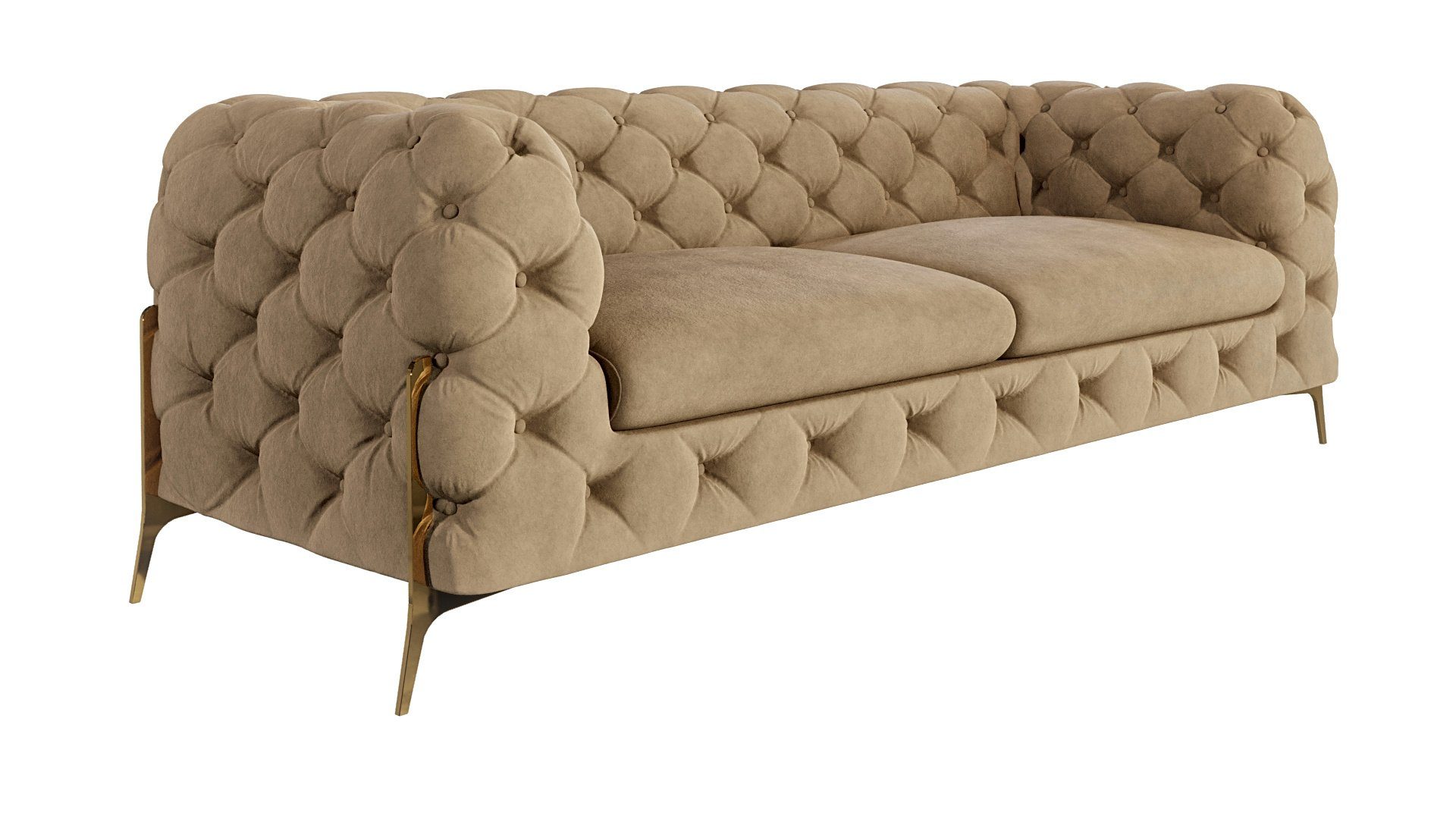 S-Style Möbel 3-Sitzer Ashley Chesterfield Sofa mit Goldene Metall Füßen, mit Wellenfederung Beige