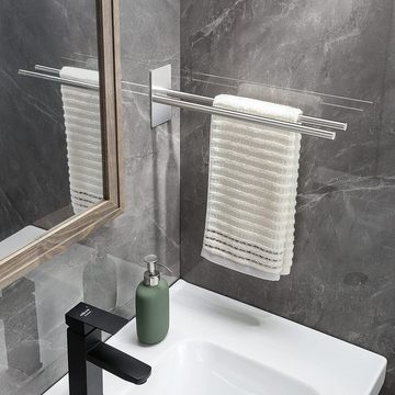 Bedee Handtuchhalter Selbstklebend ohne Bohren Handtuchstange Doppel Handtuchhalterung, 2-armig Wandmontage Handtuchhalter für Bad und Küche Silber