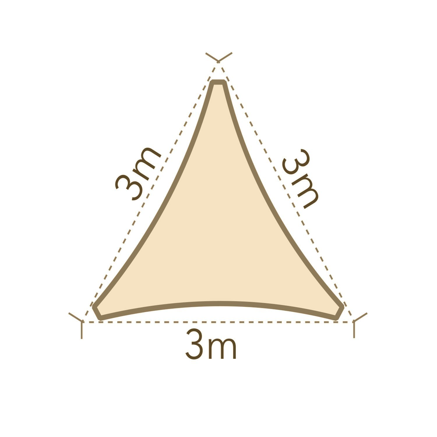 anndora Sonnensegel Tarp 3x3x3m dreieckiger Sonnenschutz, (Sandfarben), wasserabweisender Stoff