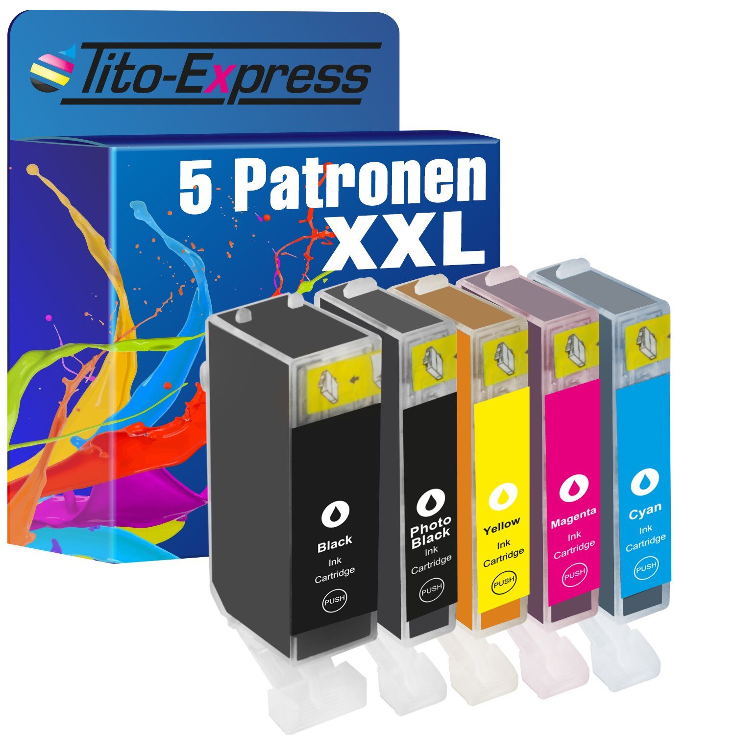 Tito-Express 5er Set ersetzt Canon PGI-520 PGI520 CLI-521 CLI521 XL Tintenpatrone (für Pixma IP3600 IP4600 IP4700 MP540 MP560 MP620 MP640 MX860 MX870)