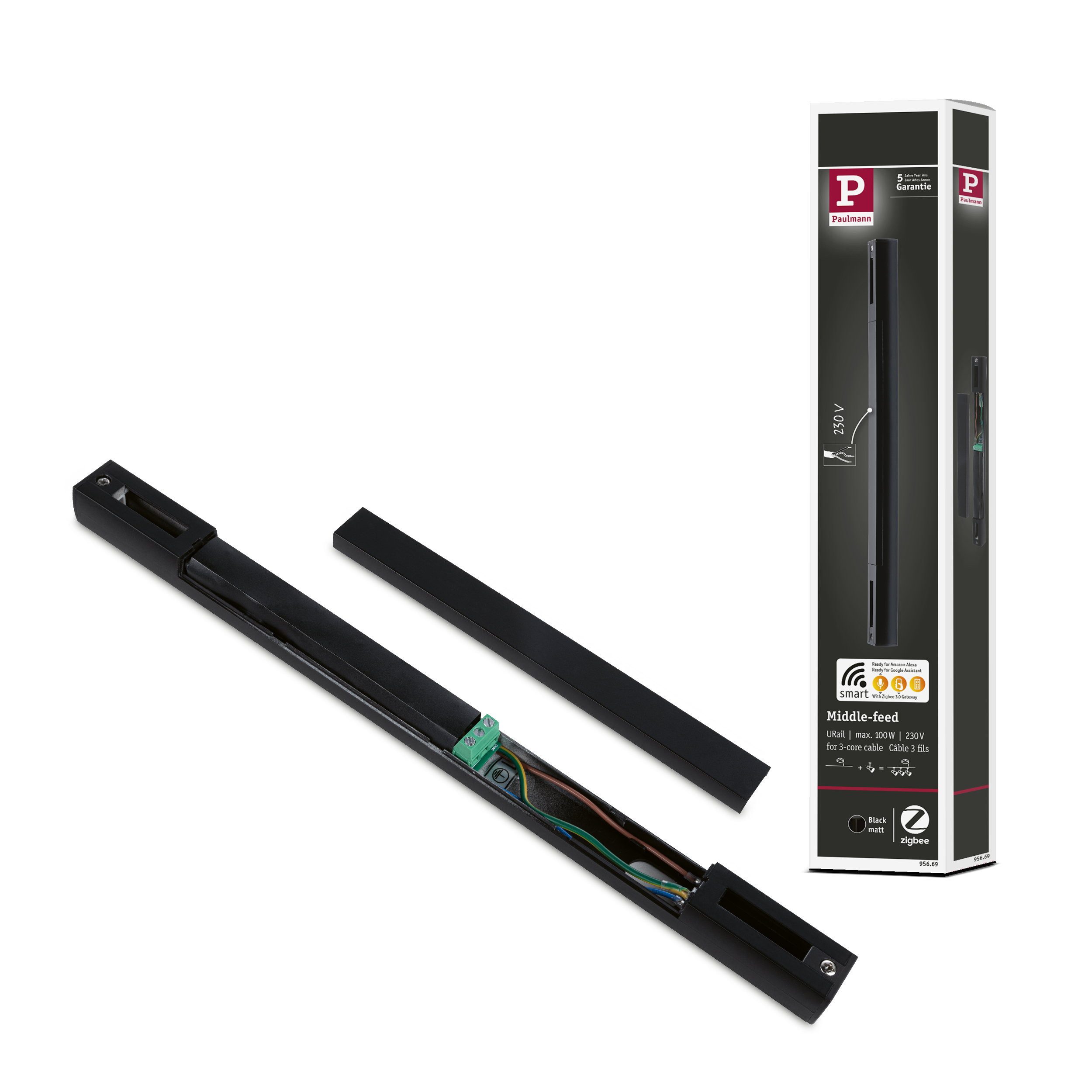 Paulmann URail Einspeisung Zigbee 3.0 Mitteleinspeisung 304x21 mm max. 100W Sch Lampen-Verbindungskabel
