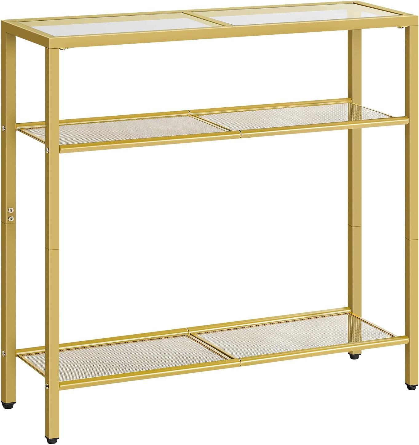 Hoobro Konsolentisch (Gold, schmaler Beistelltisch mit 3 Ebenen), Glas & Metall, Flurtisch, 75 cm