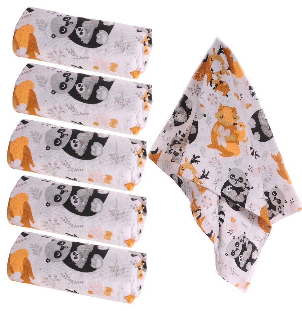 La Bortini Stoffwindeln 10er Pack Spucktücher Baby Mullwindeln Stoffwindeln mit Tieren, weich, atmungsaktiv, neutral, mit Tieren-Muster