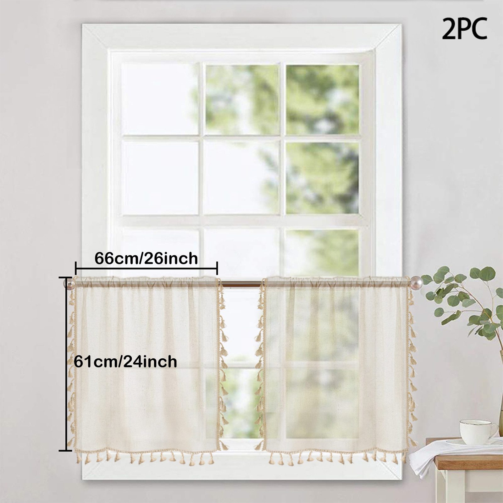 BTTO V&G Scheibengardine Bistrogardine,Kurz Gardinen mit Quasten,Kleines Fe günstig online kaufen