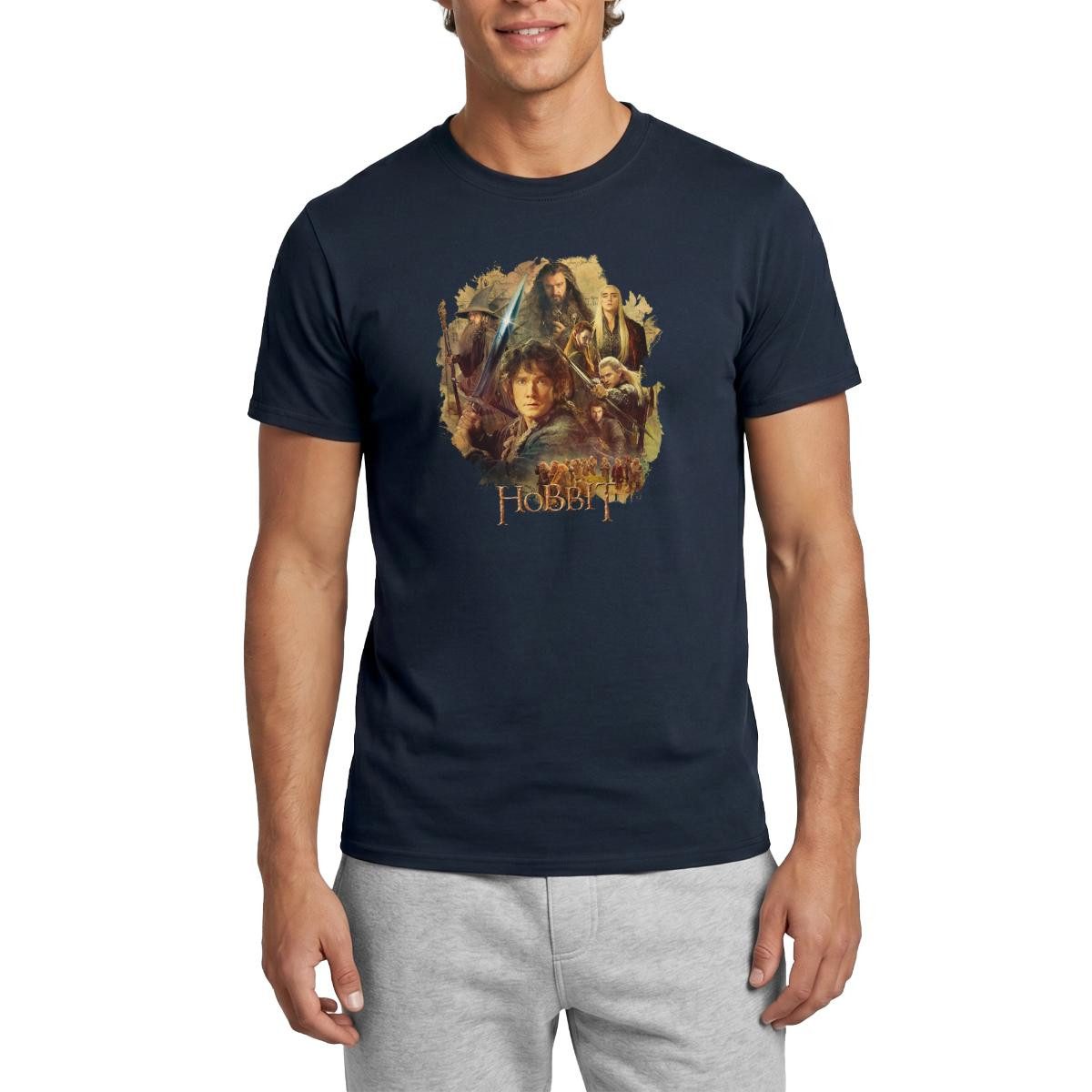 Spreadshirt T-Shirt Der Hobbit Charaktere Um Bilbo Beutlin Mit Stich Männer T-Shirt (1-tlg)