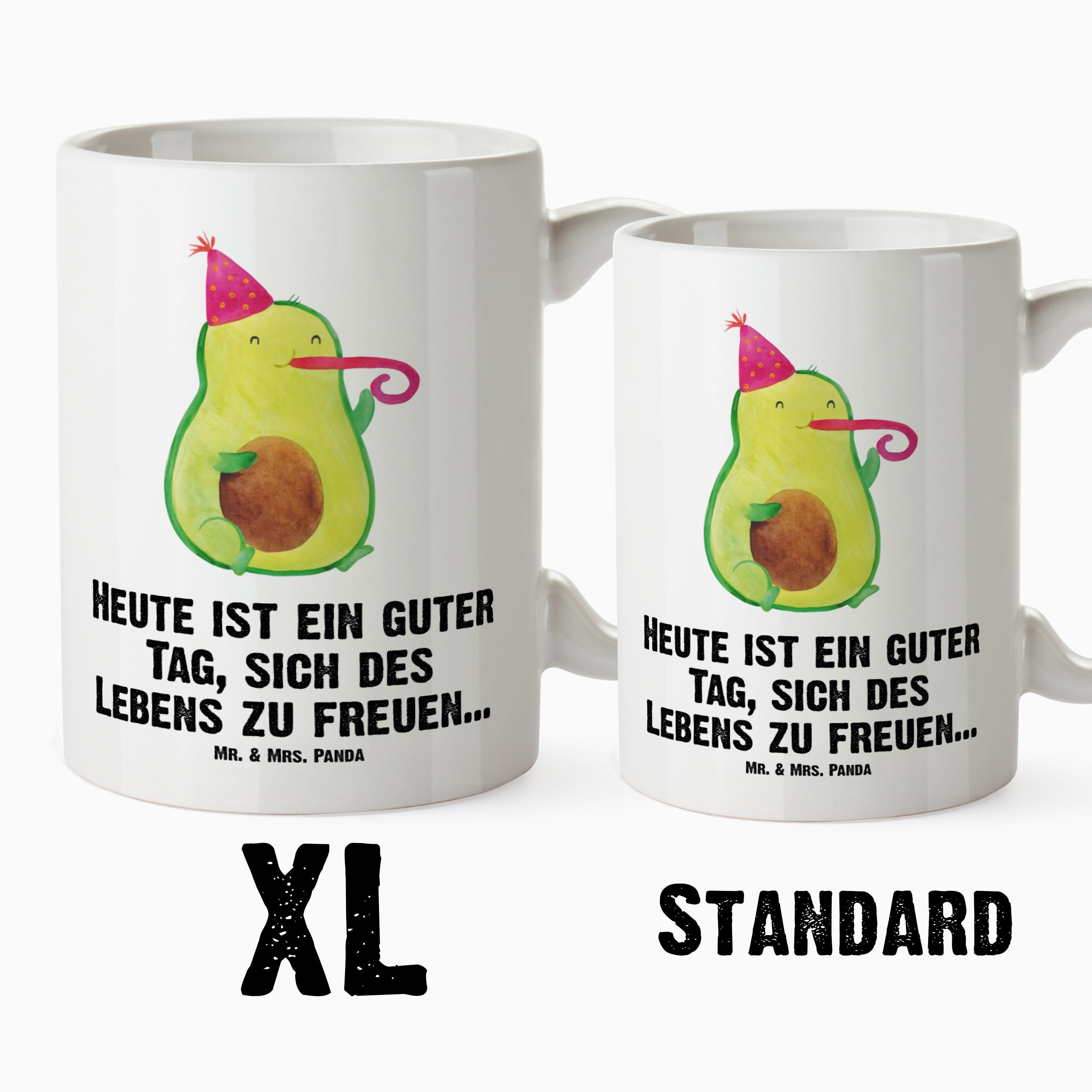 XL Tasse Geschenk, Keramik & XL Teetasse, Tasse, Mr. Mrs. Panda Tasse - - Avocado Partyhupe Weiß Becher, XL XL