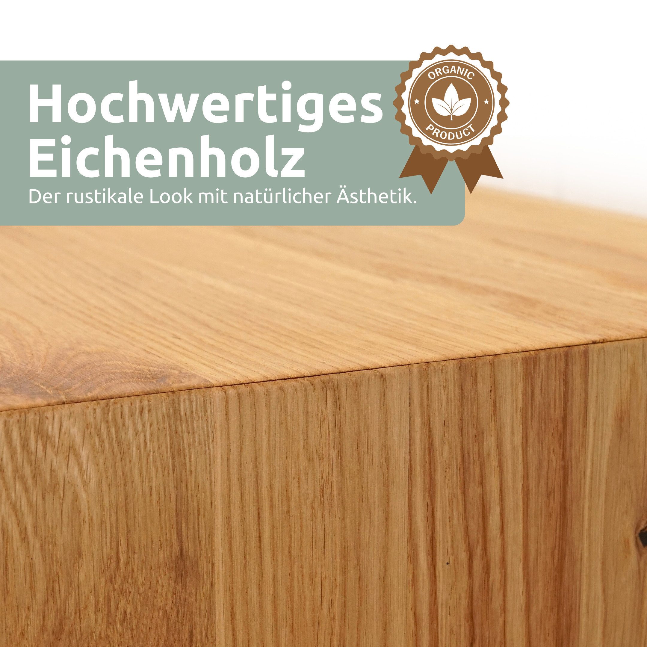 holz4home® Sitzbank Massivholzbank Eiche mit Baumkante I Echtholz Holzbank ohne Lehne, Minimalistisches Design
