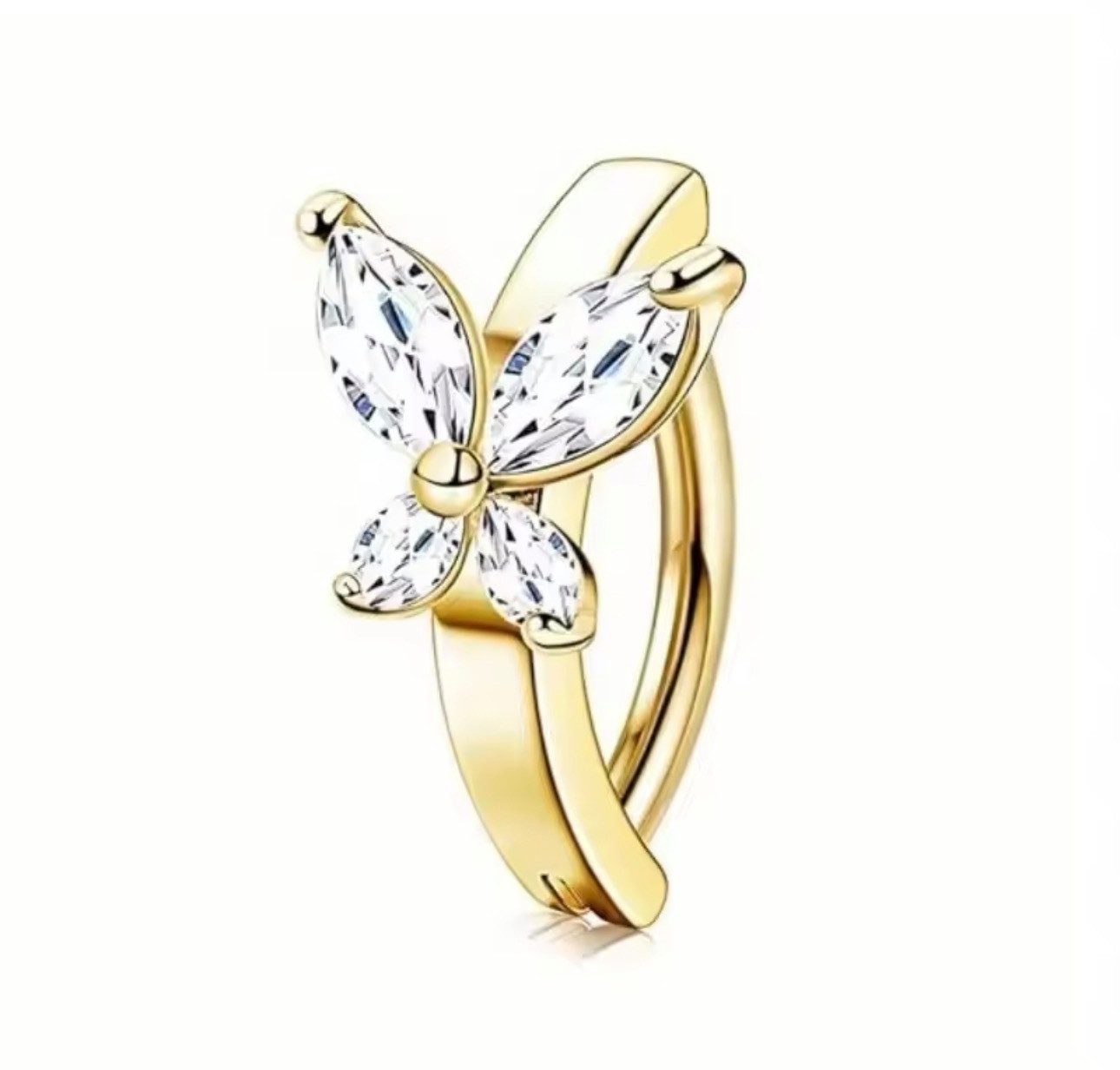 Karisma Schmuck Bauchnabelpiercing Top Down Edelstahl Steg Bananabell Schmetterling Weiss, Zirkonia Material Kuppfer