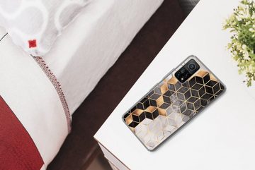 MuchoWow Handyhülle Abstrakt - Würfel - Gold - Muster - Schwarz - Weiß, Phone Case, Handyhülle Xiaomi Mi 10T, Silikon, Schutzhülle
