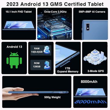 Oangcc Tablet Octa Core 5G WLAN,14GB(8+6) RAM Tablet (10.1", 128 GB, Android 13, 2.4G, Mit 2.0GHz, Google GMS 1280 * 800 HD-IPS Typ-C Mit Maus und Tastatur)