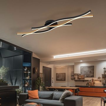Globo LED Deckenleuchte, Leuchtmittel inklusive, Warmweiß, Deckenleuchte Wohnzimmerleuchte LED Holzoptik Metall Schwarz-matt