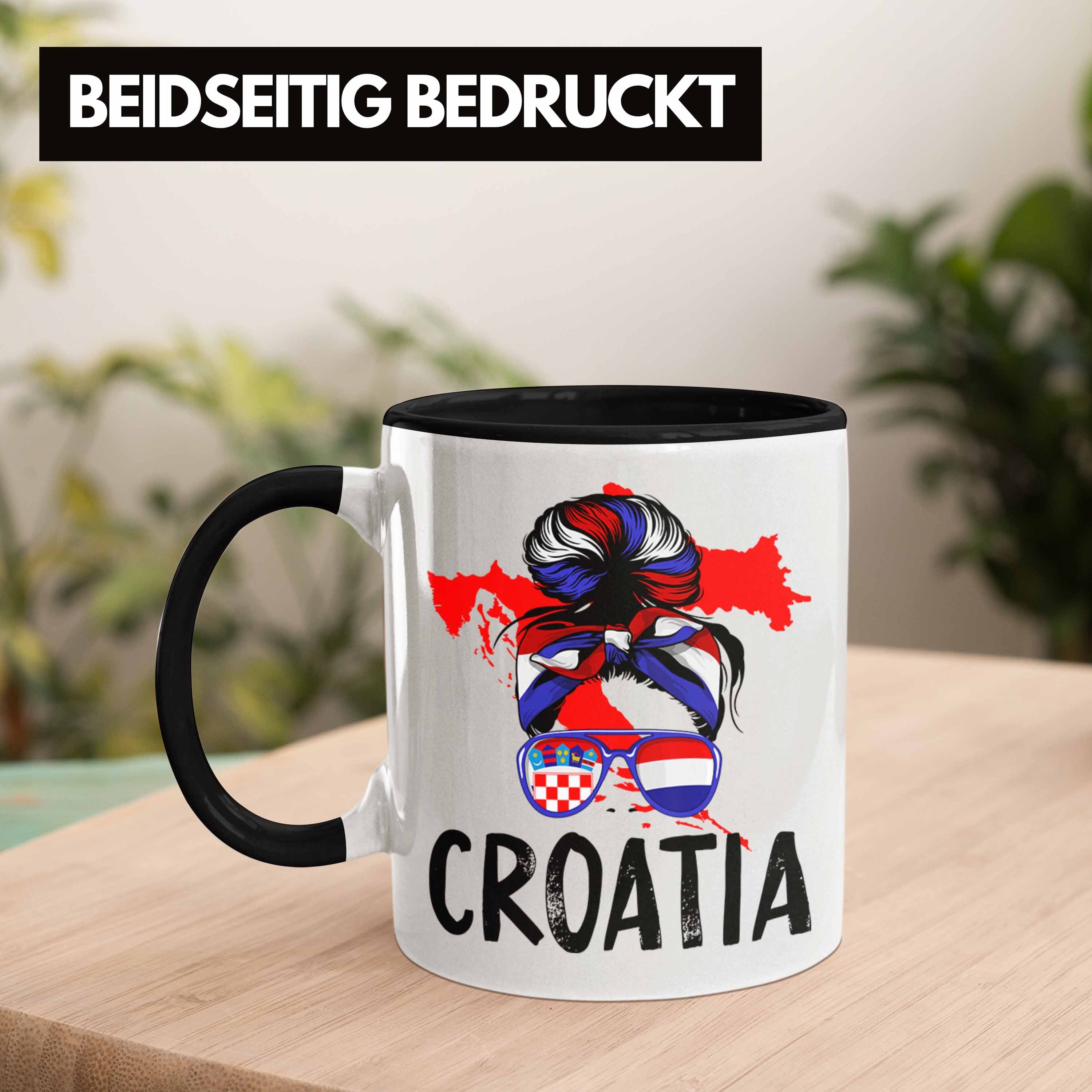 Kroatische Trendation Kroatien Frau Geschenk Tasse Geschenkide für Tasse Schwarz Croatia Heimat