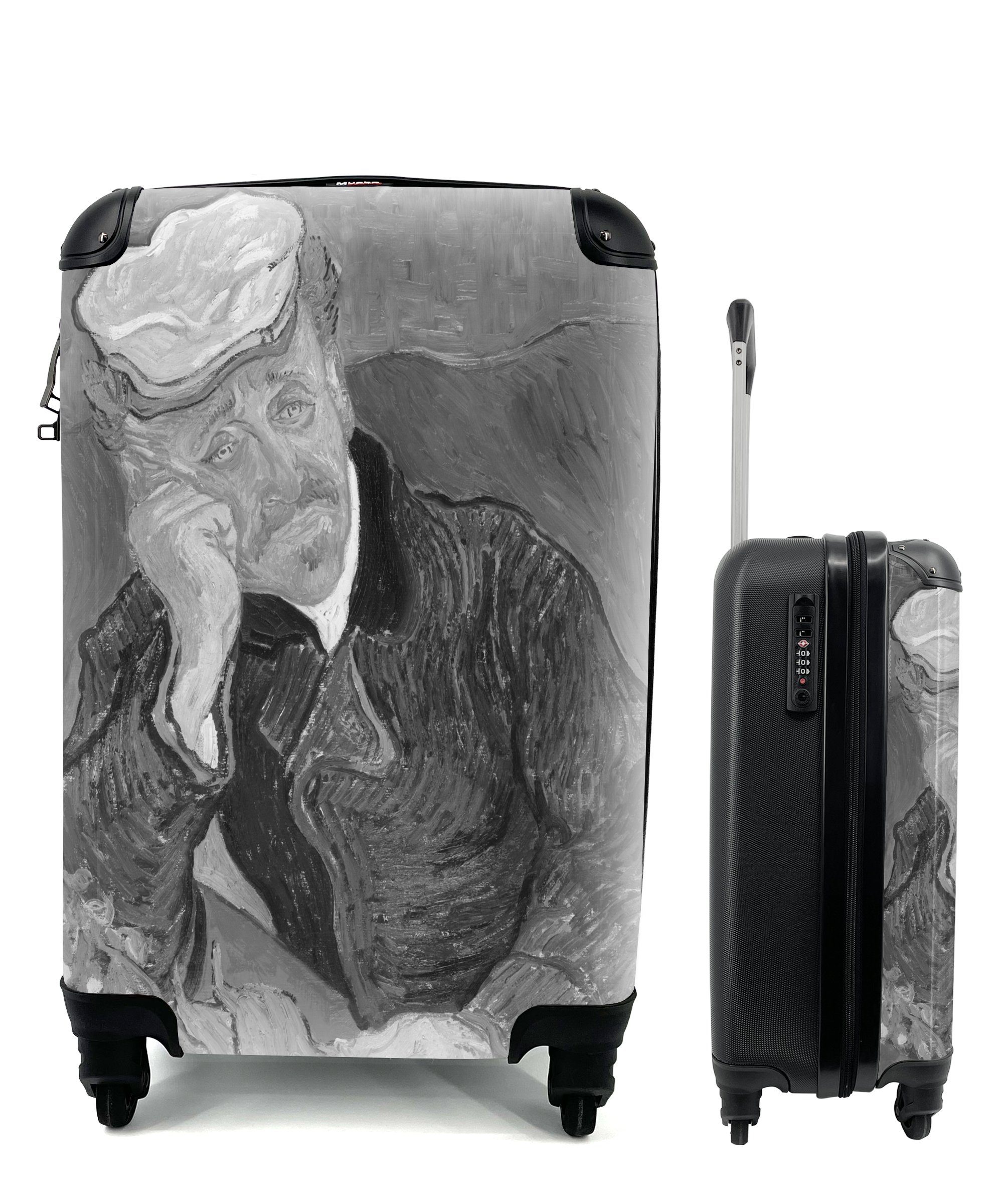 MuchoWow Handgepäckkoffer Porträt von Dr. Gachet - Vincent van Gogh - Schwarz und weiß, 4 Rollen, Reisetasche mit rollen, Handgepäck für Ferien, Trolley, Reisekoffer