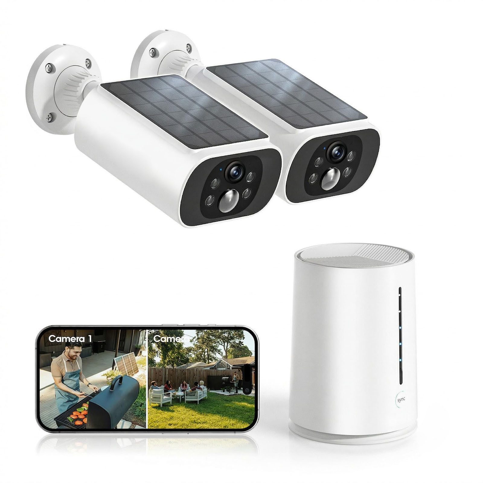 Topcony Überwachungskamera 4MP Solar Überwachungskamera Aussen 100% Kabellos &Akku Kamera (Außenbereich, 4MP 2K WLAN, mit Spotlight, 2-tlg., Außenbereich, Solarenergieüberwachung, mit 2-Wege-Audio, Nachtsicht, Bewegungserkennung & Geräuscherkennung)