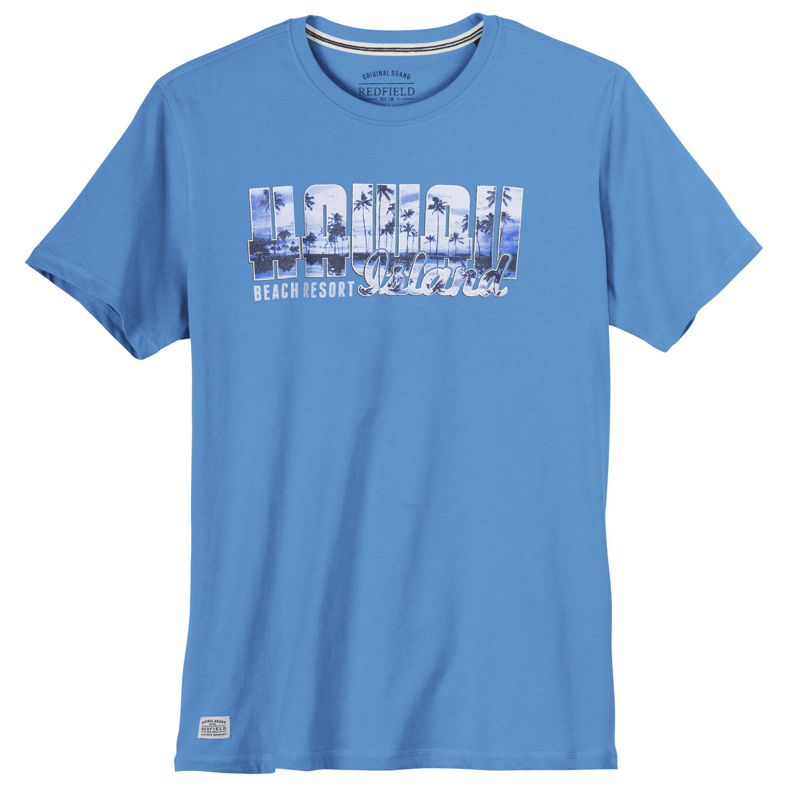 redfield Print-Shirt Redfield Übergrößen T-Shirt Print Hawaii türkisblau