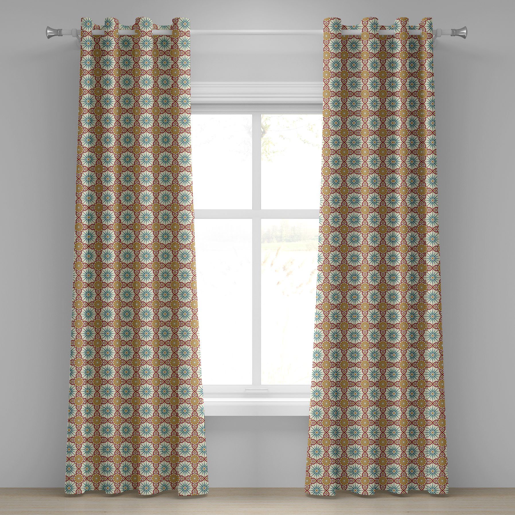 Gardine Dekorative 2-Panel-Fenstervorhänge für Schlafzimmer Wohnzimmer, Abakuhaus, Klassisch geometrische Formen