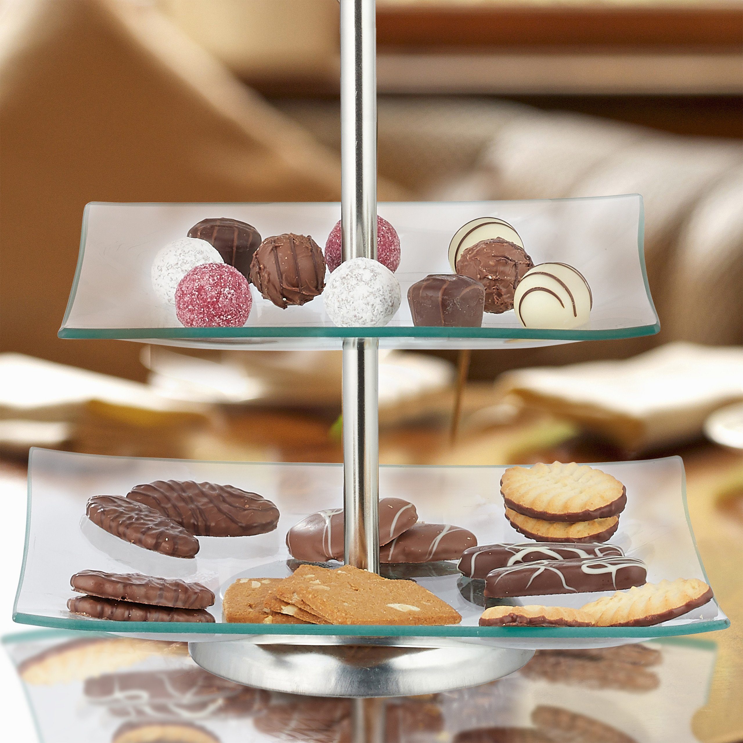relaxdays Etagere 2 stufig, Glas