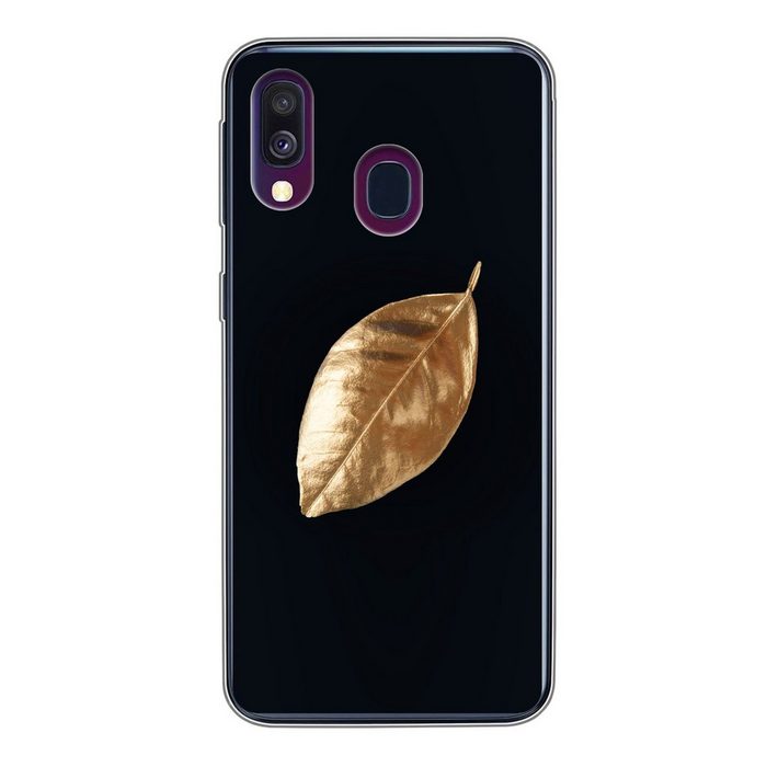 MuchoWow Handyhülle Blätter - Schwarz und Gold - Luxus - Natur - Pflanzen Handyhülle Samsung Galaxy A40 Smartphone-Bumper Print Handy