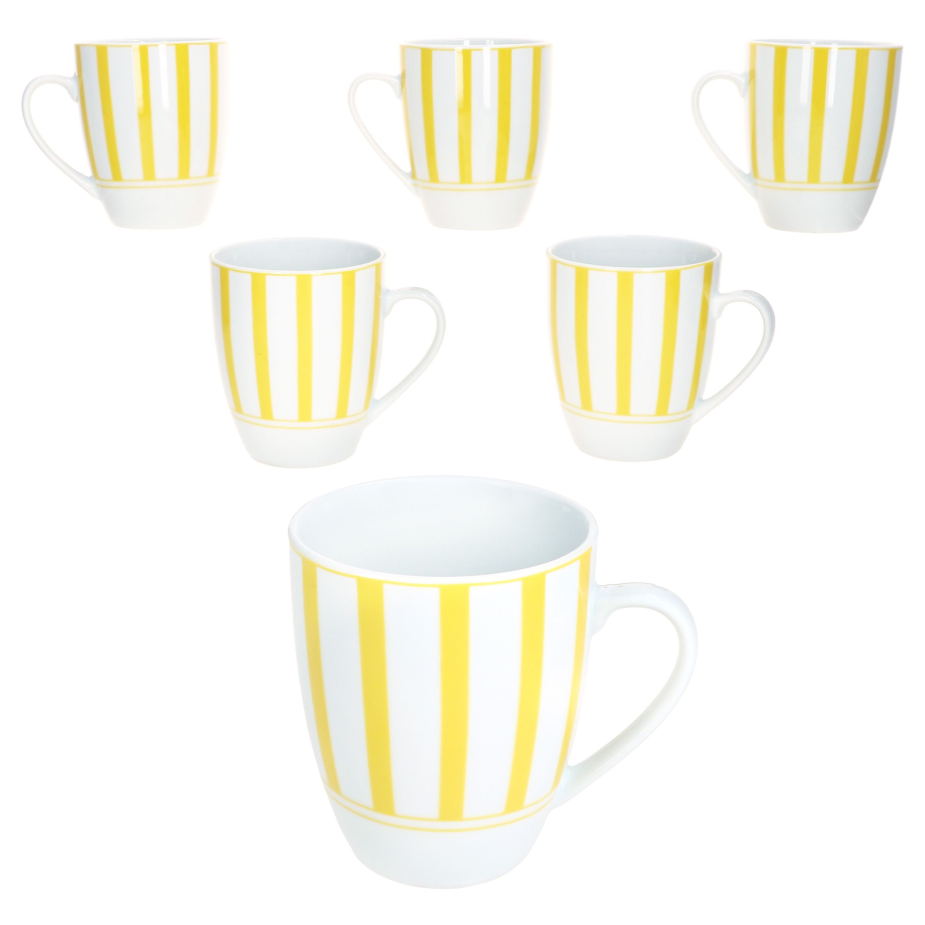 MamboCat Becher Split gelb 6er Set Kaffeebecher 300ml Porzellan-Tasse Streifen Kakao, Porzellan