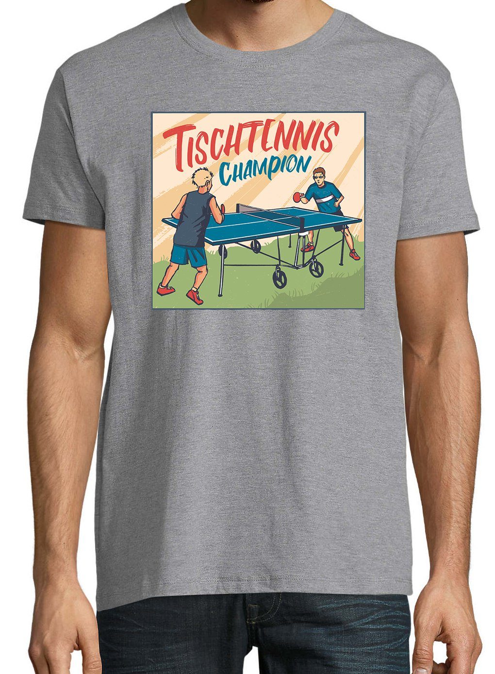 Youth Grau Designz T-Shirt mit trendigem Frontprint Champion Shirt Herren Tischtennis