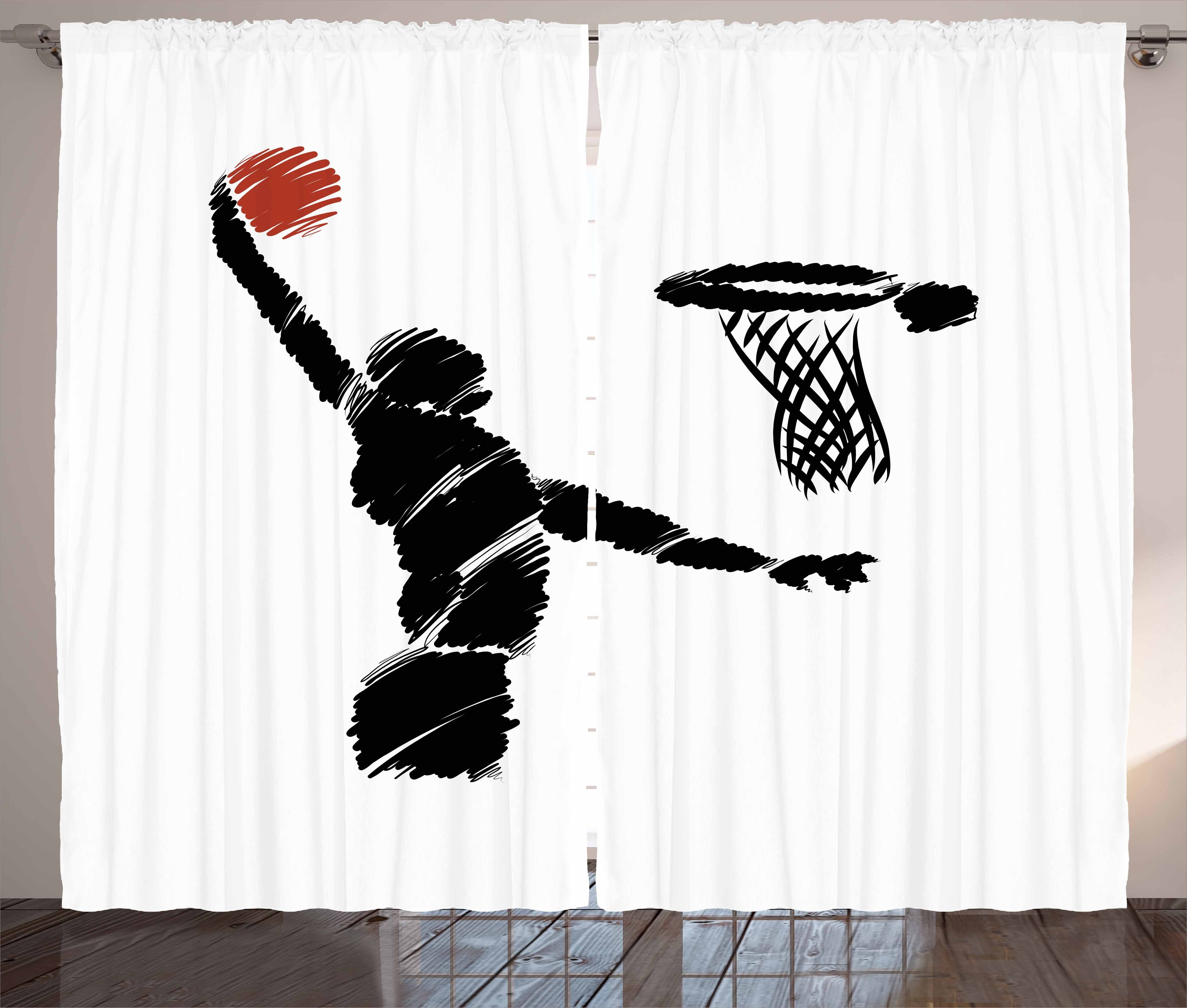 Gardine Schlafzimmer Kräuselband Vorhang mit Schlaufen und Haken, Abakuhaus, Jugend Basketball-Spieler-Grafik