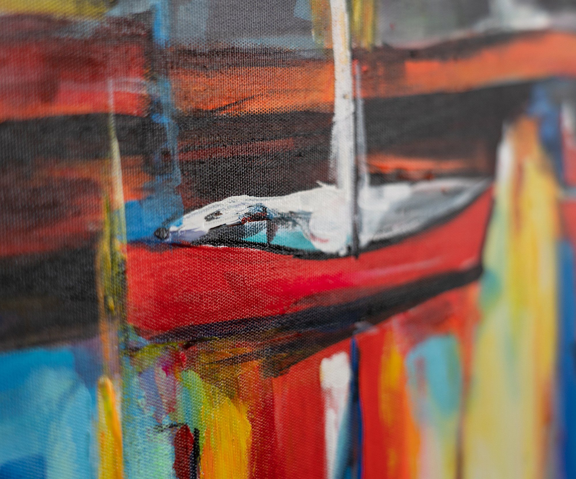 in Hafen, Rot Lebhafter Rahmen Gemälde YS-Art Mit Meer