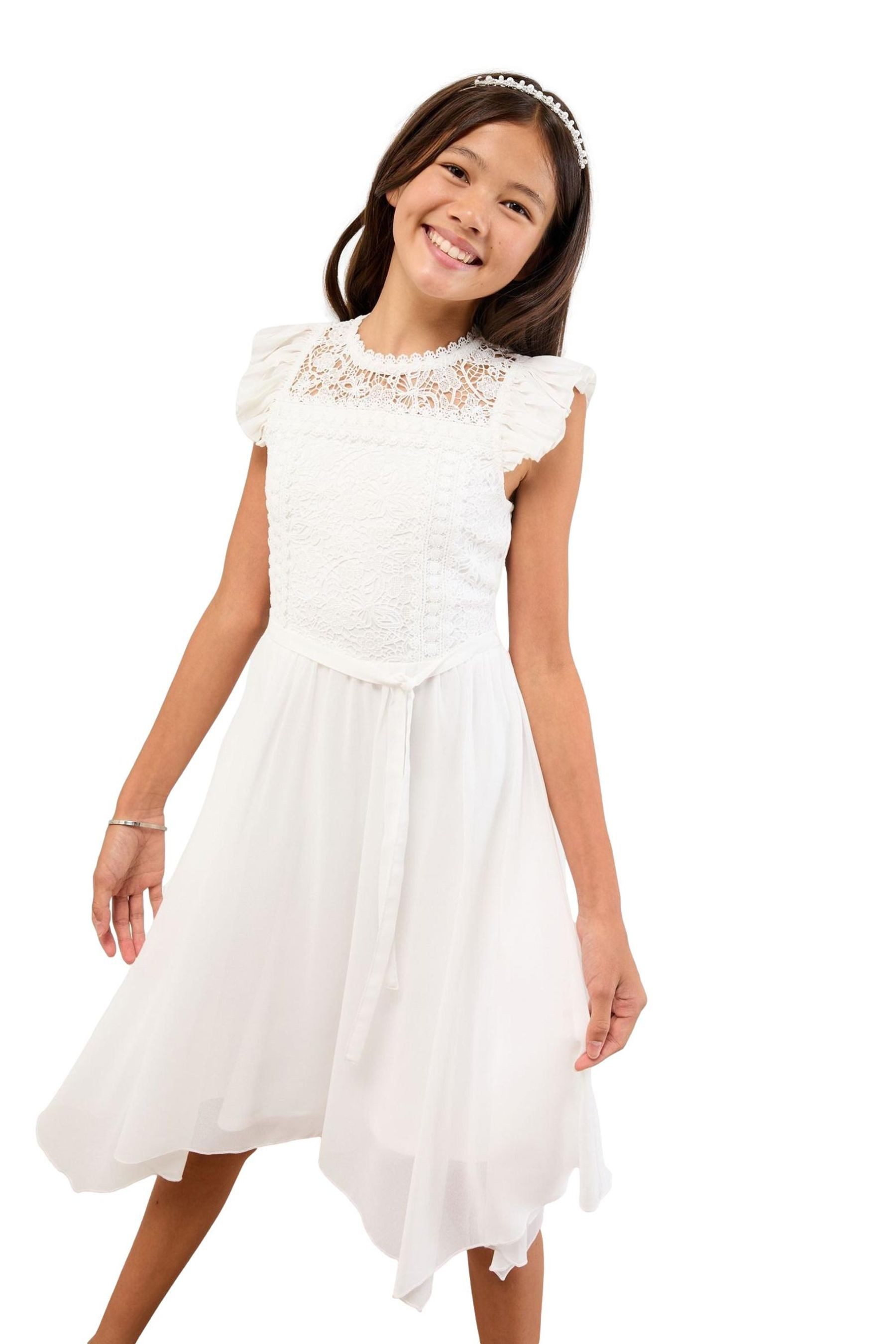 LIPSY Partykleid Lipsy Abendkleid mit Spitzenfront, Flatterärmeln (1-tlg)